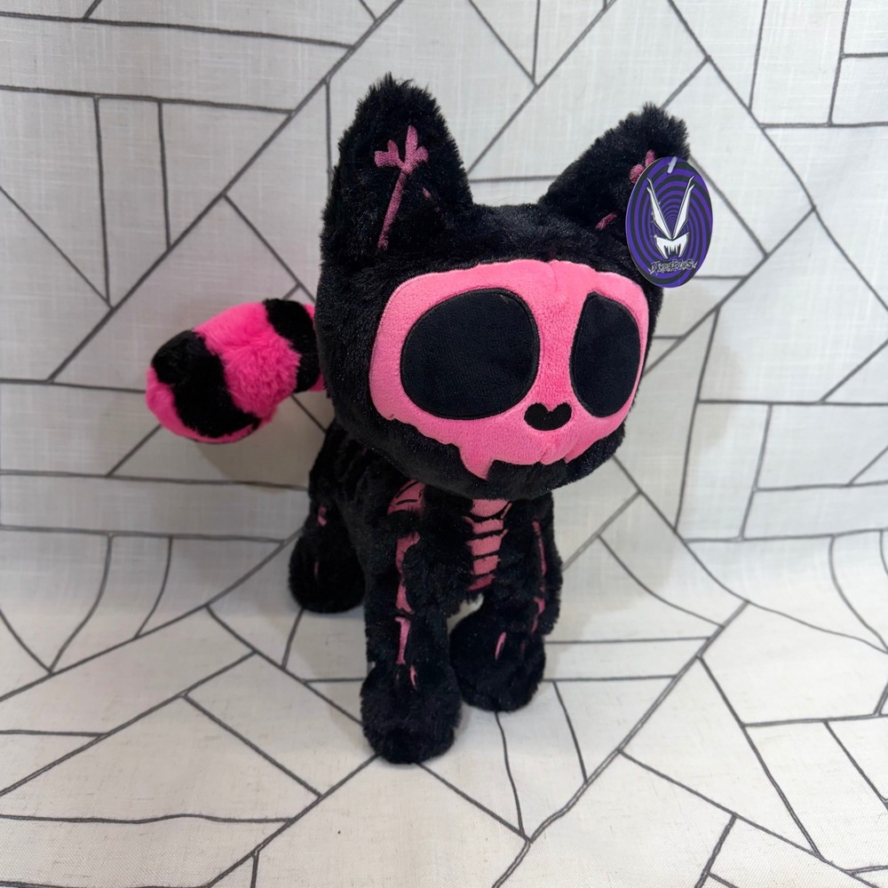 VampireFreaks SkeleKitty Plush 12.5" Black Pink Bones Gothic Emo Stuffed Animal